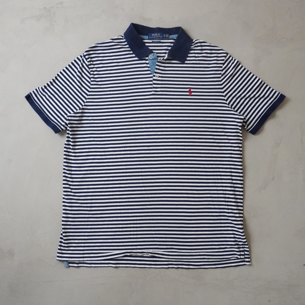 Polo Ralph Lauren Striped Polo Shirt XL Mens Navy Blue White Classic Fit